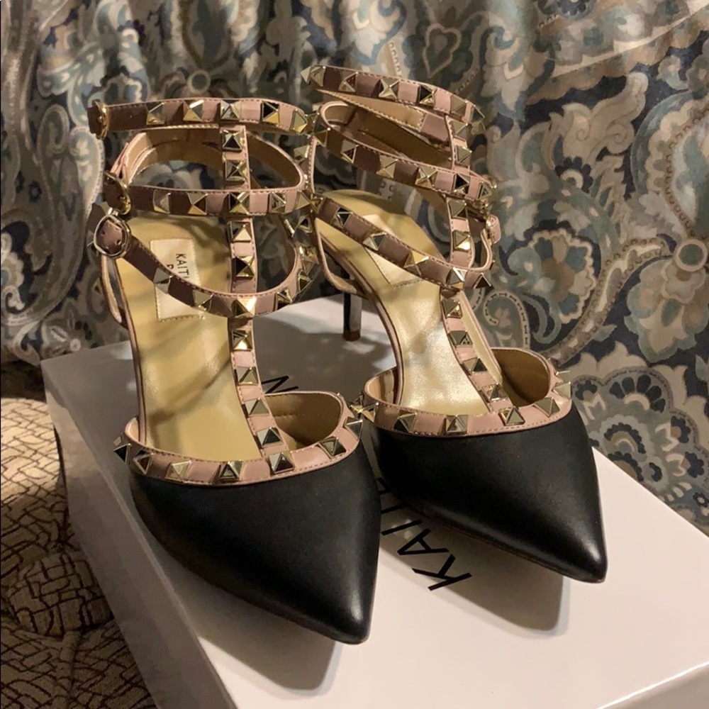 Kaitlyn Pan Rockstud Kitten Heel Pump